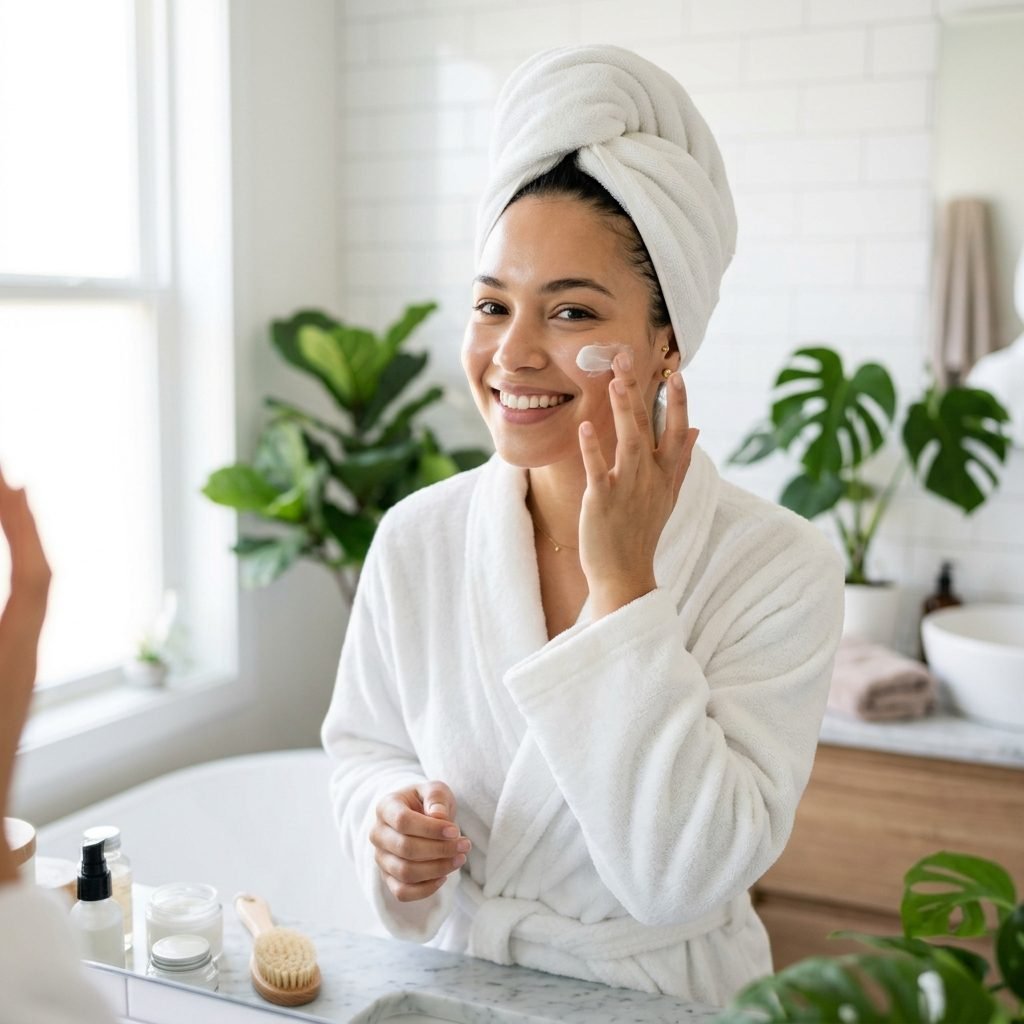 Woman applying cream